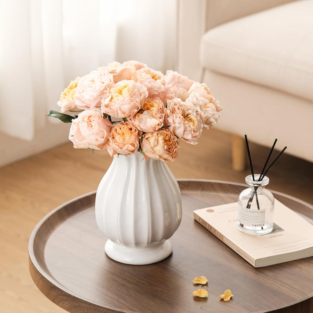 White Ceramic Vase, 7.8 Inch Flower Vase Home Decor Modern Decorative Vases