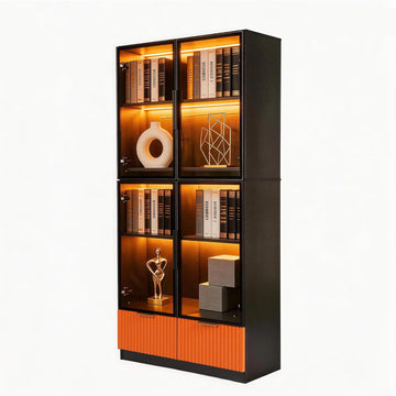 Black Display Cabinet, 67-Inch High Bookcase, Multi-Colored LED Ambient Lighting, 4-Tier Large Storage Space, 2 Large