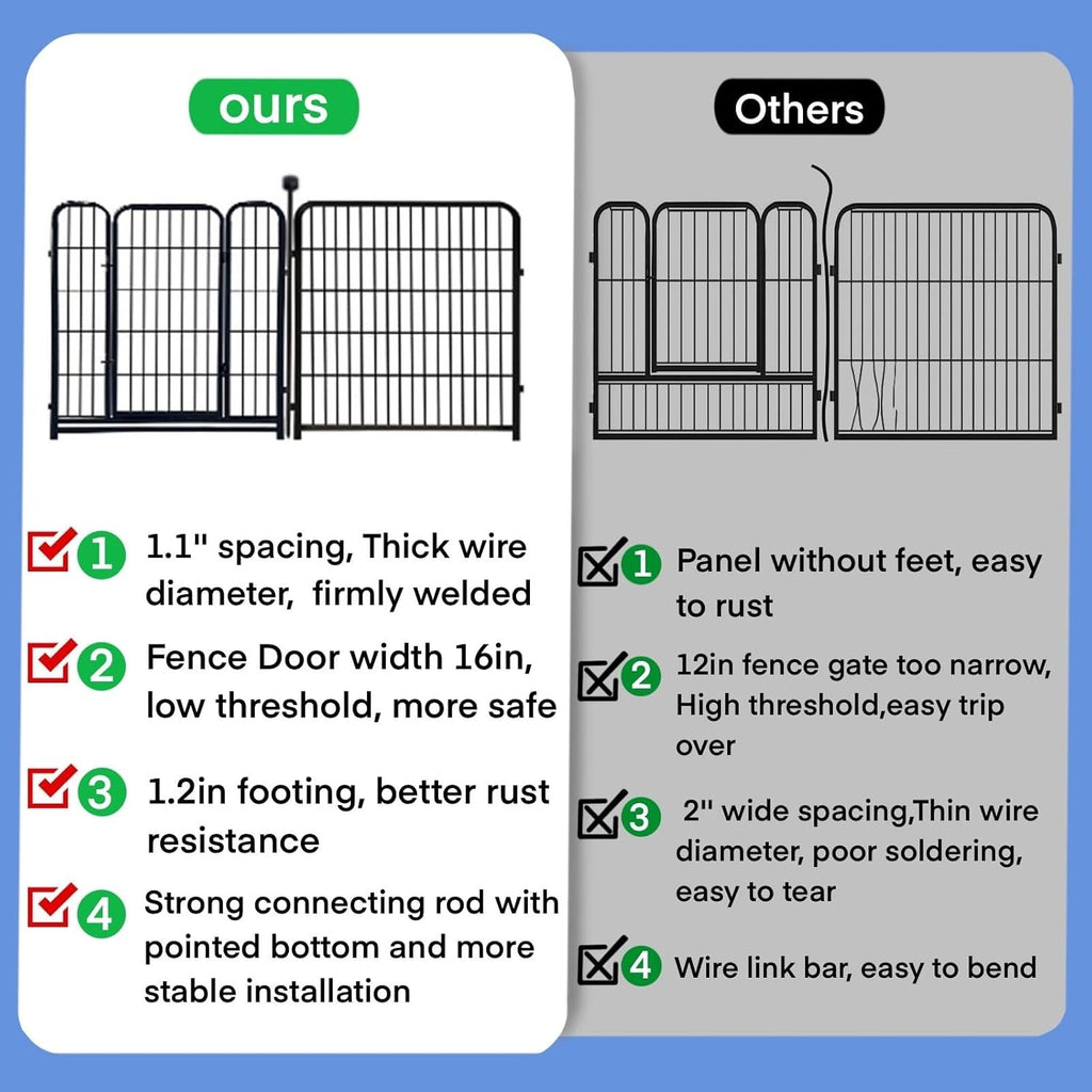 48 in(H) Garden Fence Panels, 8 Panels Total 17.7 Ft(L), Heavy Duty Iron Metal Animal Barrier Fence, Fencing for