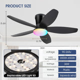 Flush Mount RGB Ceiling Fans with Lights-36 Low Profile Ceiling Fan with Light and Remote/APP Control,DC Reversible,LED Dimmable Black Ceiling Fans for Bedroom,Indoor/Outdoor Patio Use A101-B0F8HW8P6S