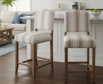 Farmhouse Bar Stools Set of 2 Counter Height Kitchen Barstools with Back Mid Century Modern Wooden Bar Chairs Linen