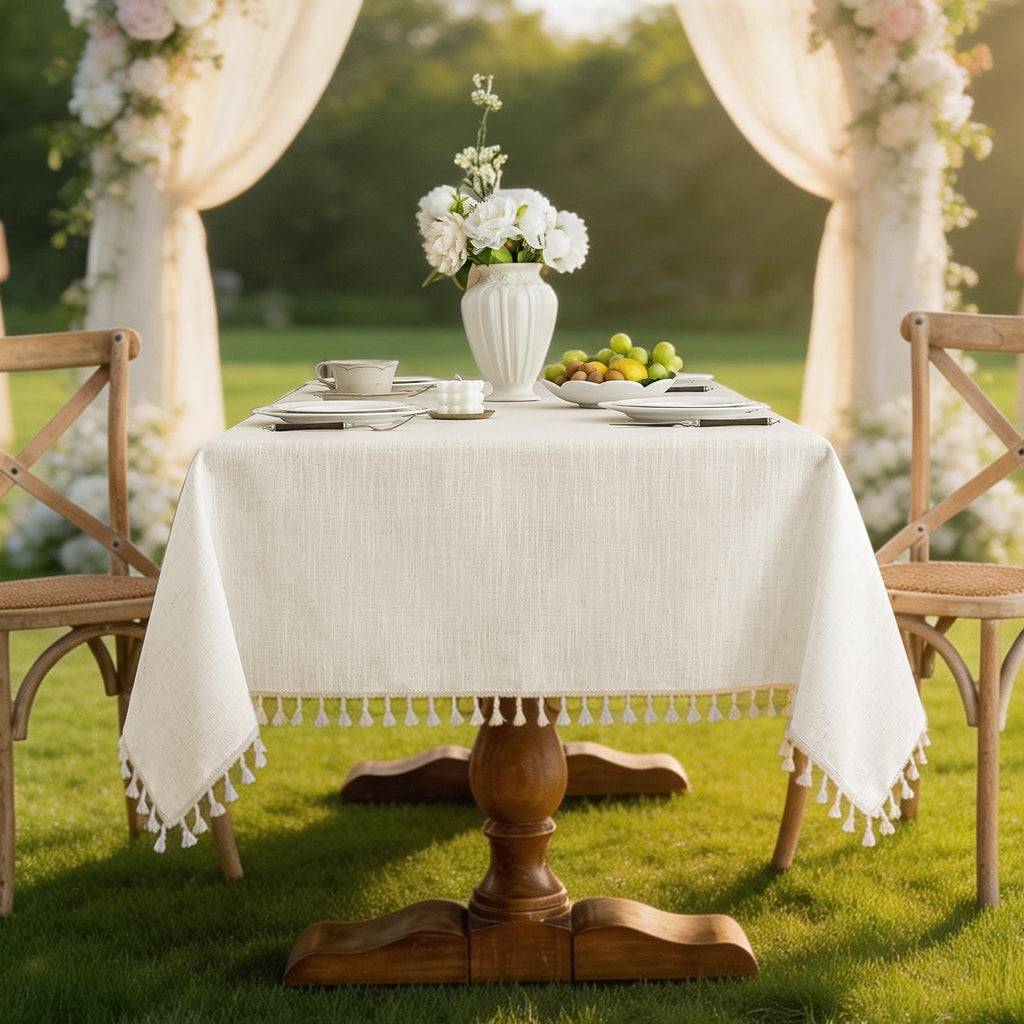 Ivory Tablecloths Rectangular 55 x 75 Inch, Linen Look