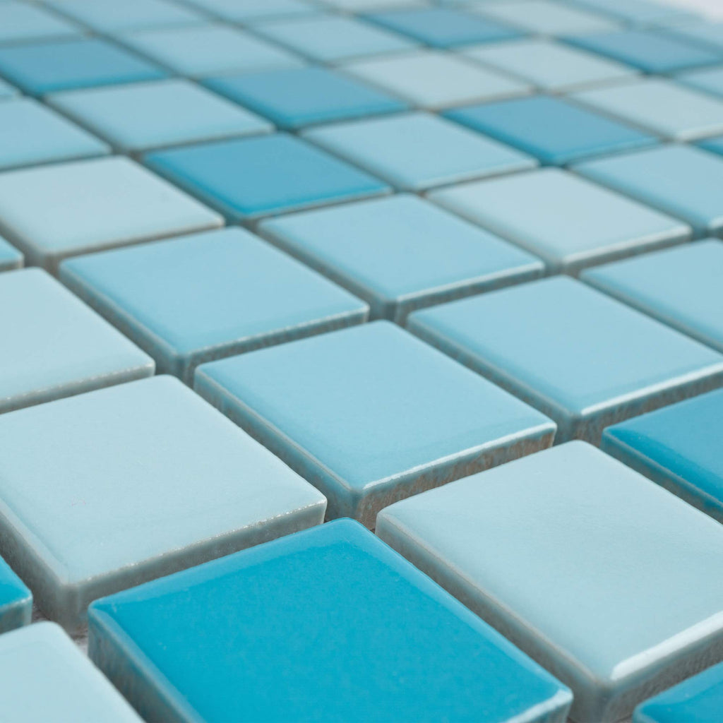 1" x 1" Square Creamy Blue Porcelain Polished Floor & Wall Tile & Pool Tile Mosaic Tile 11-3/4 in. x 11-3/4 in. x 6mm