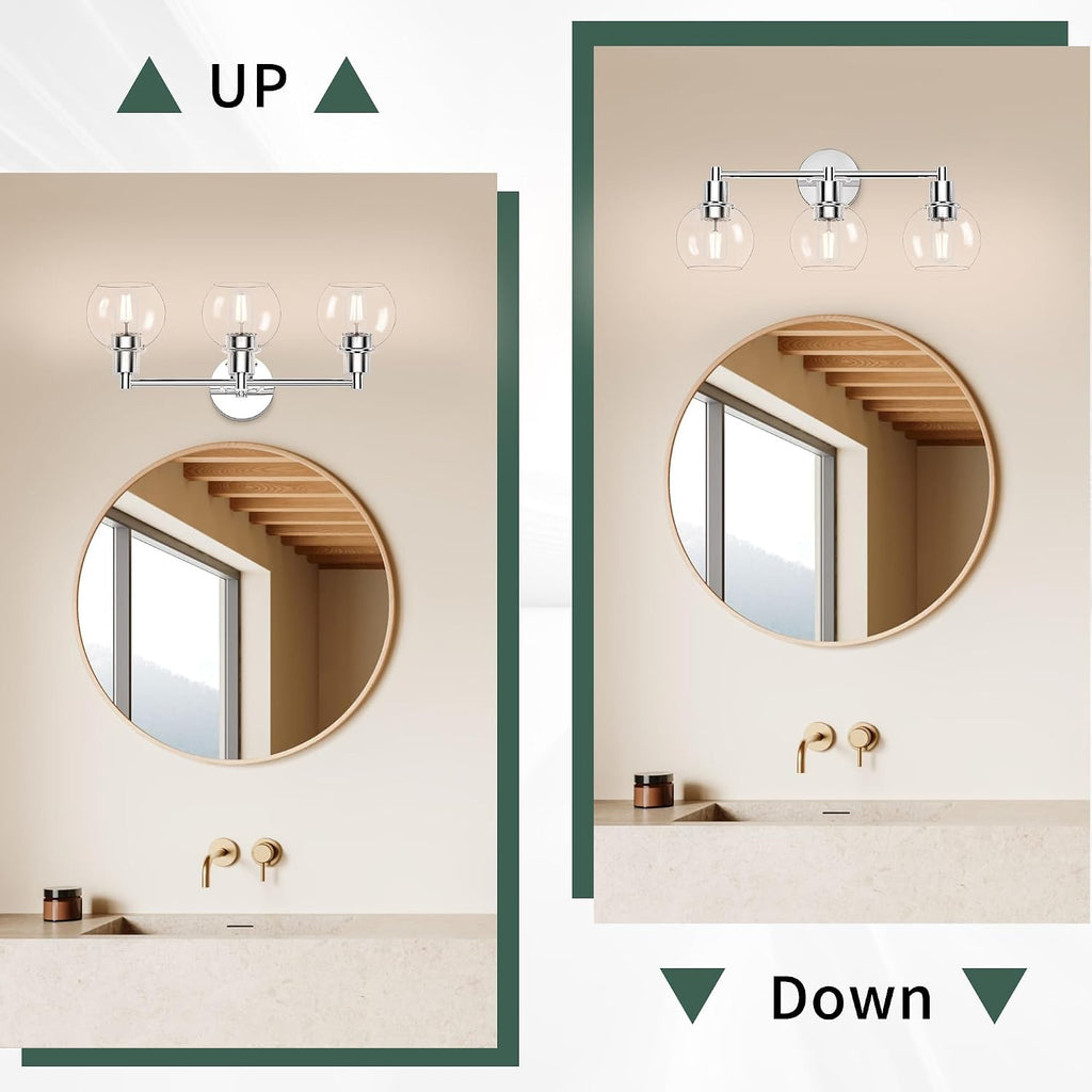 3 Lights Bathroom Vanity Light Fixtures Chrome, Bathroom Lights Over Mirror, Industrial and Farmhouse 3 Light Wall