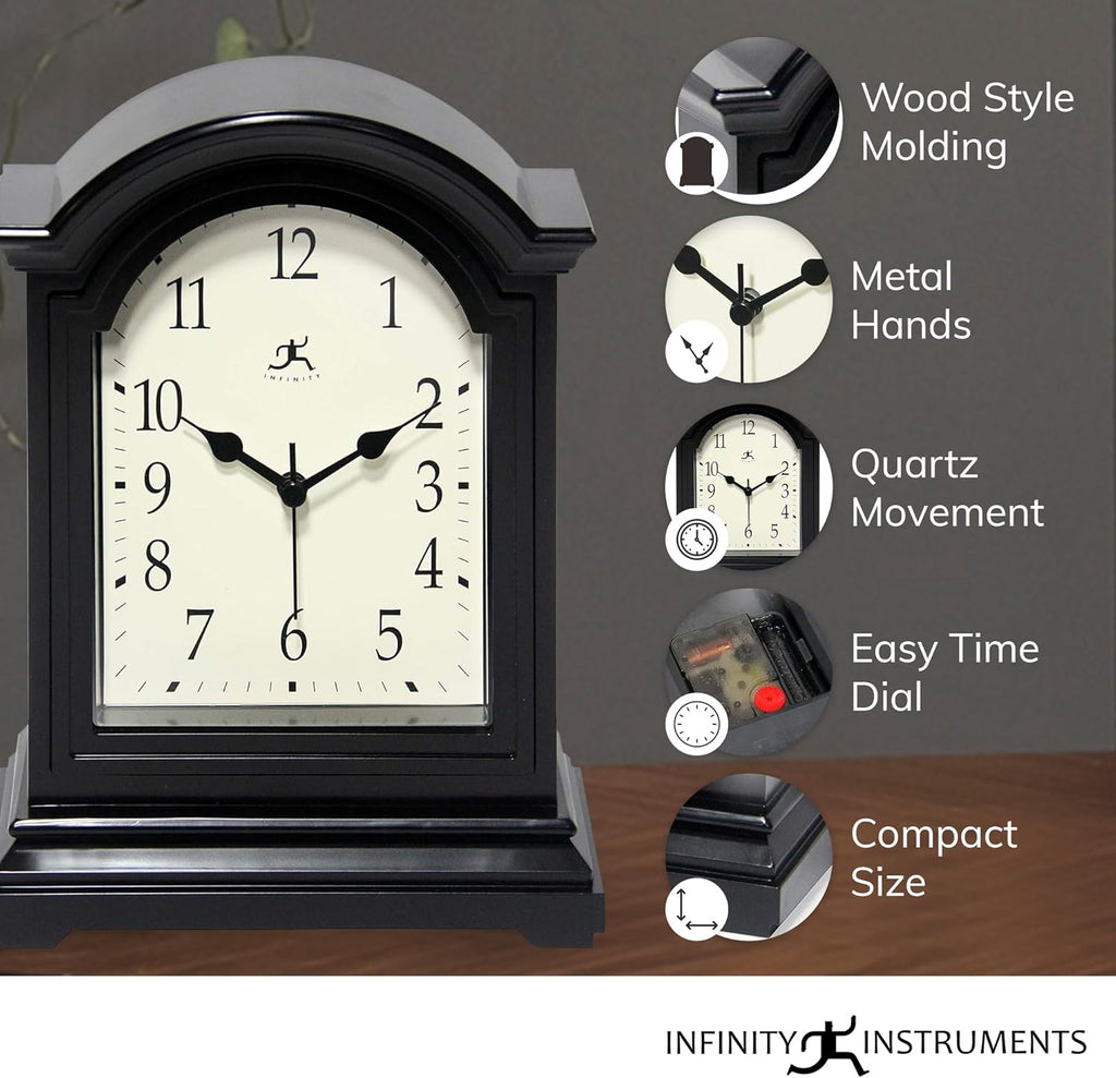 Miniature Grandfather Clock for Mantle, Vintage Tabletop Clock with Antique Design, 9"x6", Black