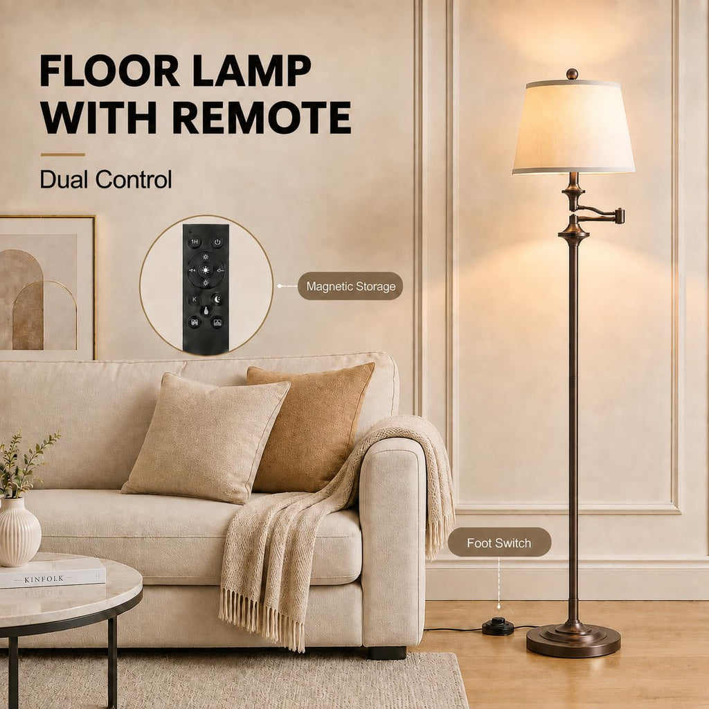 Vintage Floor Lamp, 350° Adjustable Swing Arm