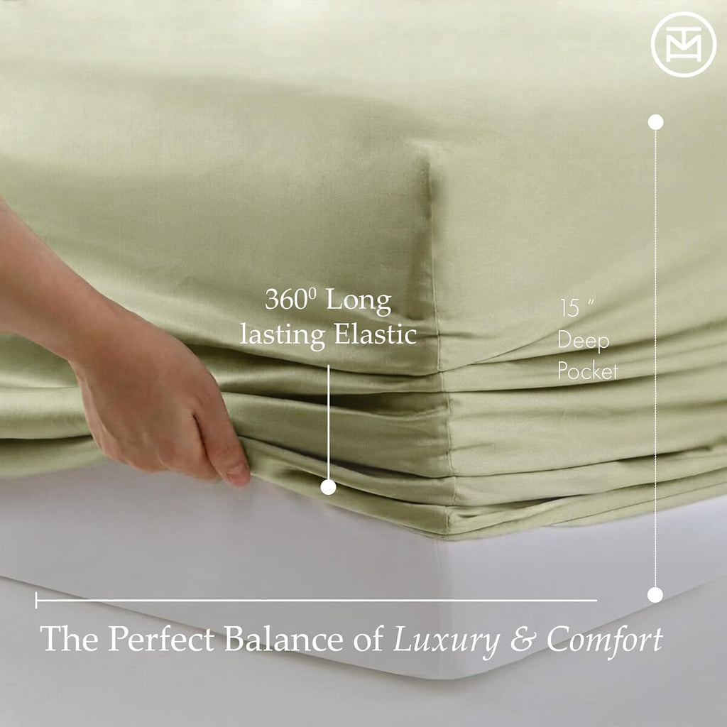 600 Thread Count Cotton Twin XL Sheet Set, Sateen, Sage Green