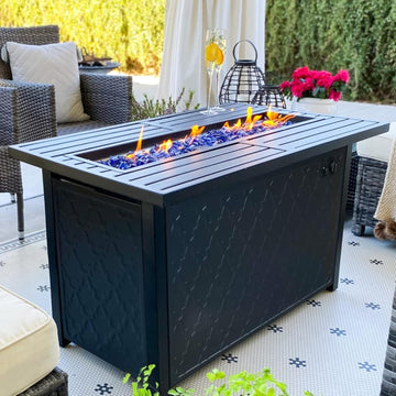 Propane Gas Fire Pit Table 45 Inch 50,000BTU Rectangular Outdoor Firepits for Outside Patio with Lid and Blue Fire