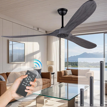 Inspired Maverick Style 72" Ceiling Fans Without Lights, 72 Inch Outdoor Ceiling Fans no Light, 3 Blade Solid Wood Waterproof Ceiling Fan with Remote Control for Living room Outdoor Farmhouse/Patios - Brushed Gray Blades