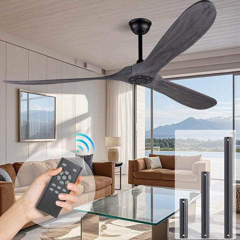 Inspired Maverick Style 72" Ceiling Fans Without Lights, 72 Inch Outdoor Ceiling Fans no Light, 3 Blade Solid Wood Waterproof Ceiling Fan with Remote Control for Living room Outdoor Farmhouse/Patios - Brushed Gray Blades A102-B0CMTP54YG