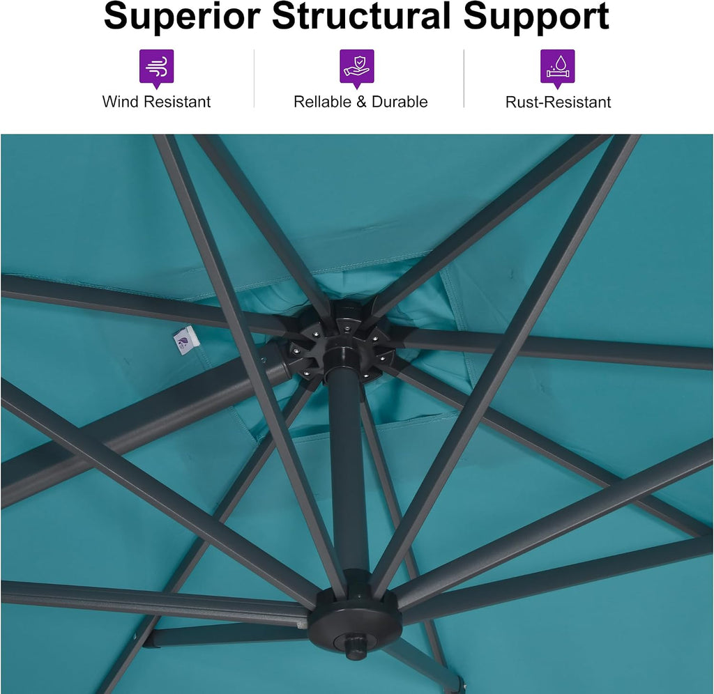 Patio Umbrella with Base 10 Feet Outdoor Cantilever Square Umbrella Aluminum Offset Umbrella with 360-degree Rotation
