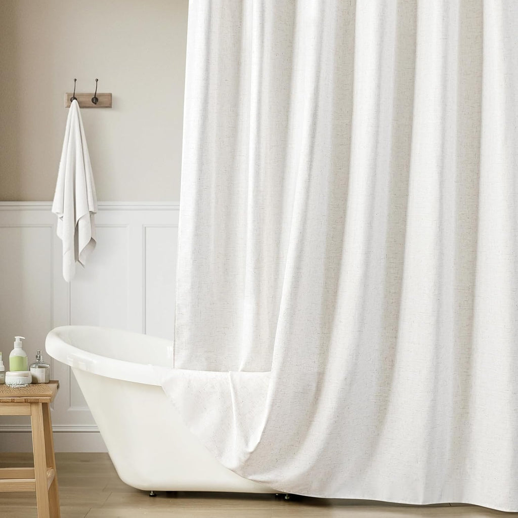 Linen Shower Curtain with 12 Hooks Modern Heavy Duty Washable Fabric Curtain Set Waterproof Thick Cloth Shower