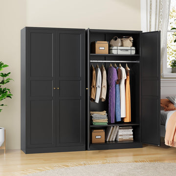 Metal Wardrobe Closet Cabinet, Armoire Wardrobe Closets Storage Cabinets with Doors and Shelves for Laundry