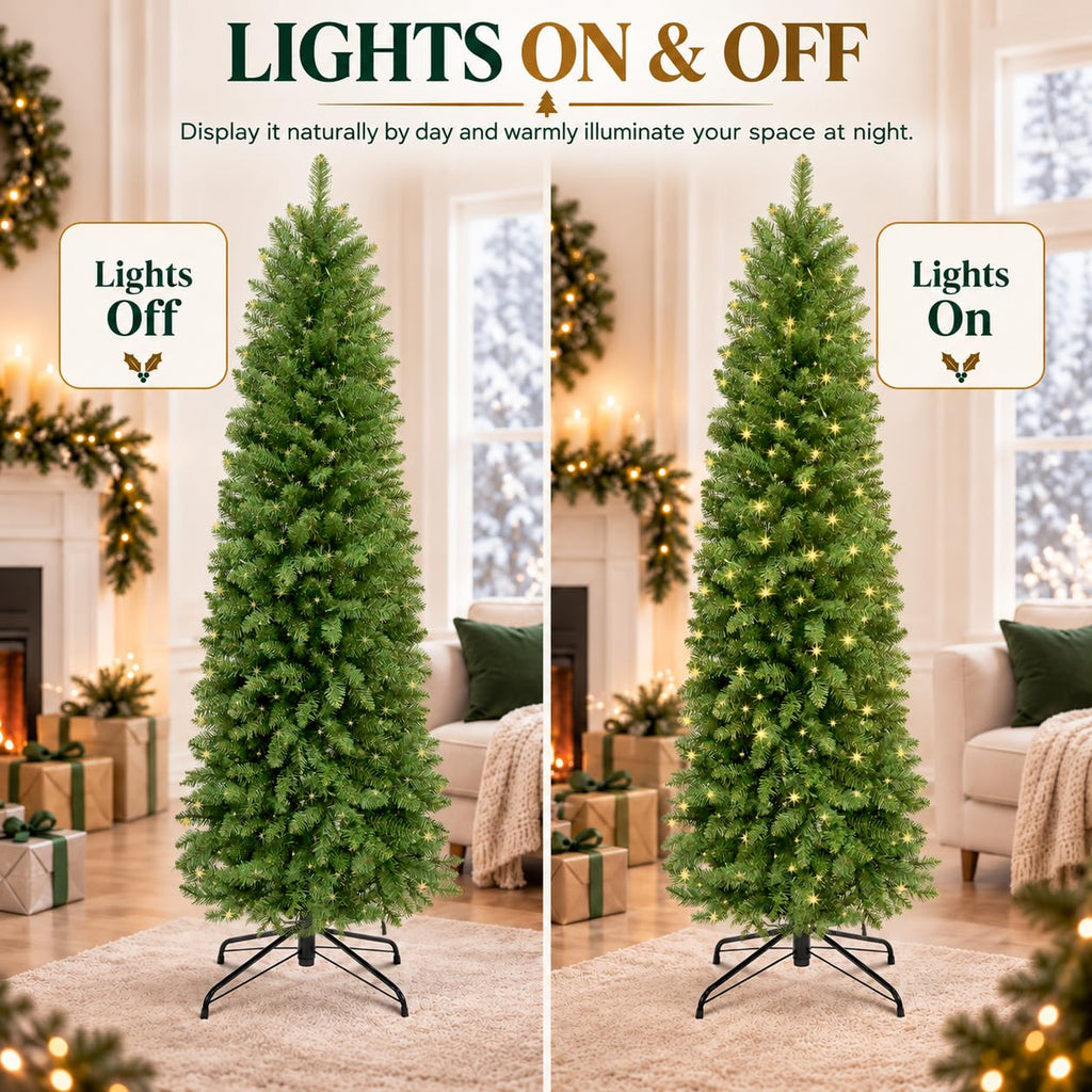6FT Prelit Artificial Pencil Christmas Tree&Warm White Lights