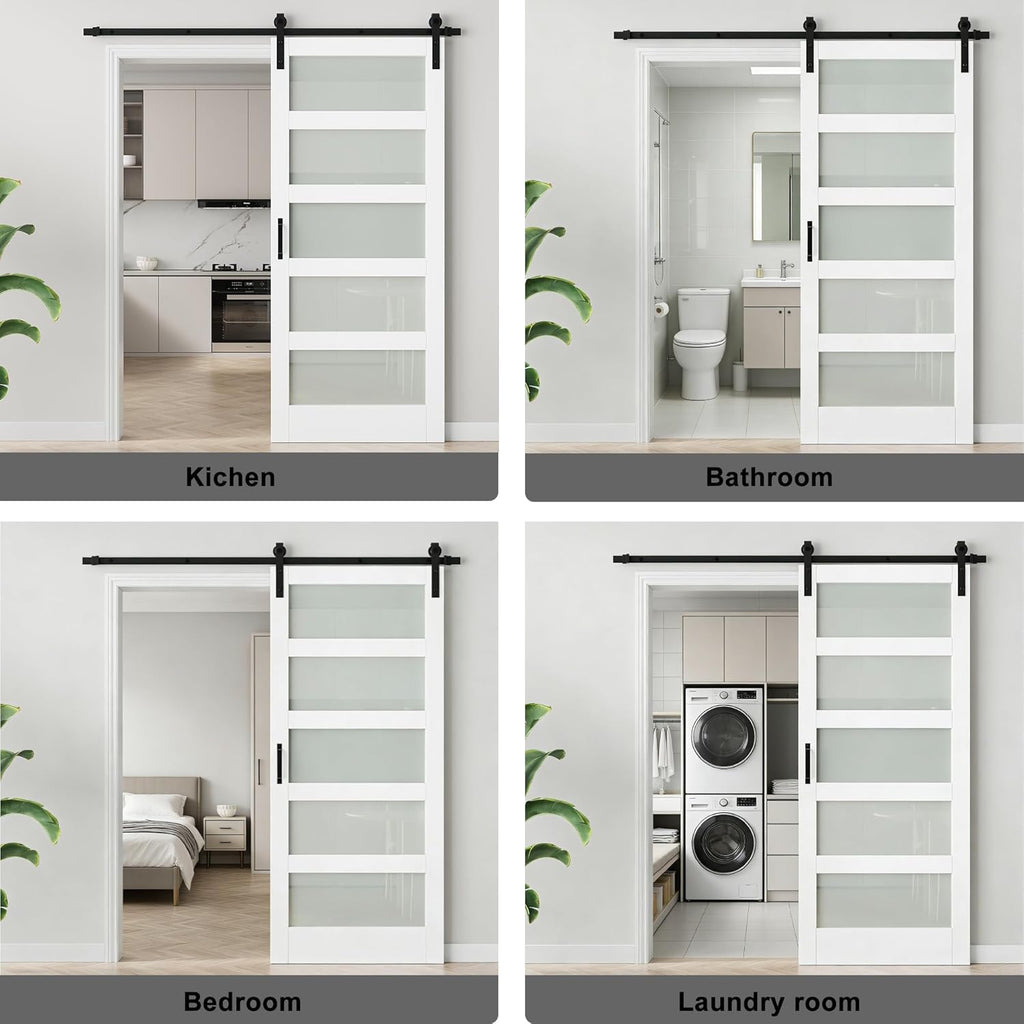 36" x 84" Glass Barn Door with 6.6 FT Hardware Kit, Handle & Floor Guide, Pre-Drilled Sliding Barn D