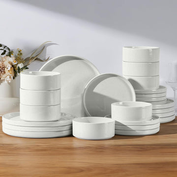 Dinnerware Sets for 8, 24-Piece Stoneware Plates and Bowls Set, Modern Kitchen Dinning Dishware