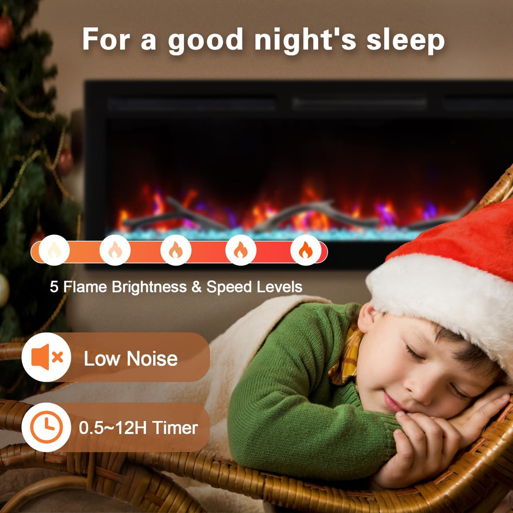 36 Inch Electric Fireplace, Recessed Fireplace Insert and Wall Mount Fireplace Heater with Remote & Touch