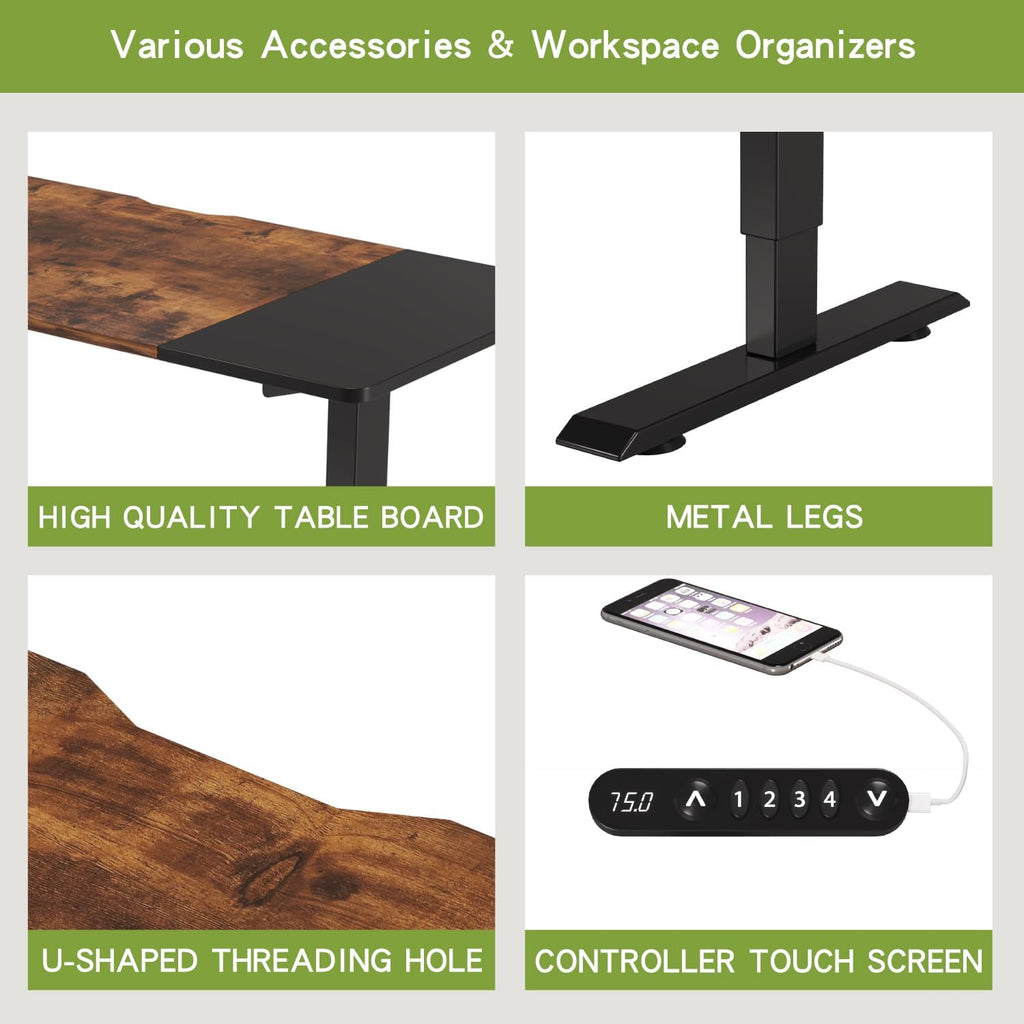 Electric Height Adjustable Standing Desk, 55 x 24 Inches Sit Stand up Workstation, Splice Board Memory Computer Table