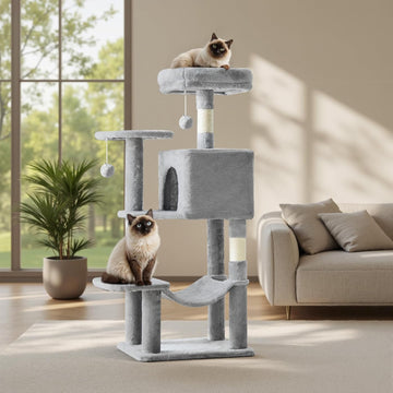 44 Inch Cat Tree Tower, Cat Climbing Tower with Natural Sisal Scratching Posts, Hammock