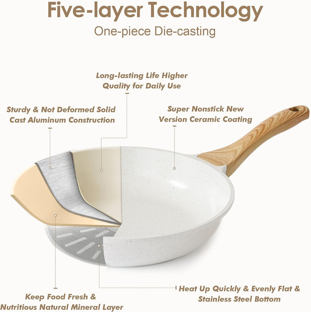 16Pcs Ceramic Cookware Set Non toxic, Pots and Pans Set Non Stick | Induction Compatible, Even Heating, Durable, Easy