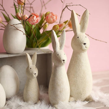 Easter Terracotta Bunny Decorations Rustic Rabbit Statues Home Decor Spring Rabbit Figurines Travertine Bunny - Set of 3