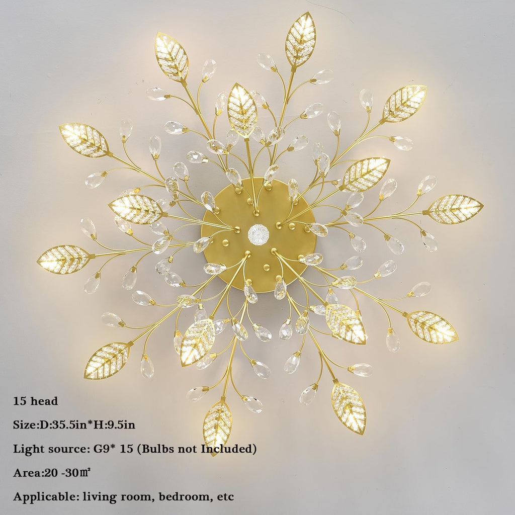 Modern Crystal Ceiling Light Fixture,Gold Semi Flush Mount Chandeliers,Crystal Leaf Ceiling Lighting,Pendent Lamp