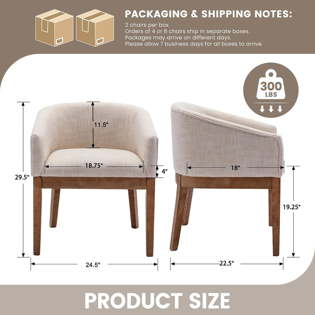 Upholstered Dining Chairs Set of 4 Modern Linen Dining Room Chairs Curved Back Kitchen Chairs with Black Wood Legs
