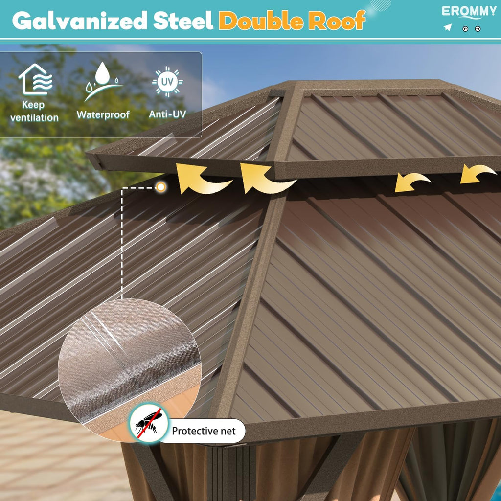 10' x 12' Hardtop Gazebo, Aluminum Frame Gazebos with Galvanized Steel Double Roof