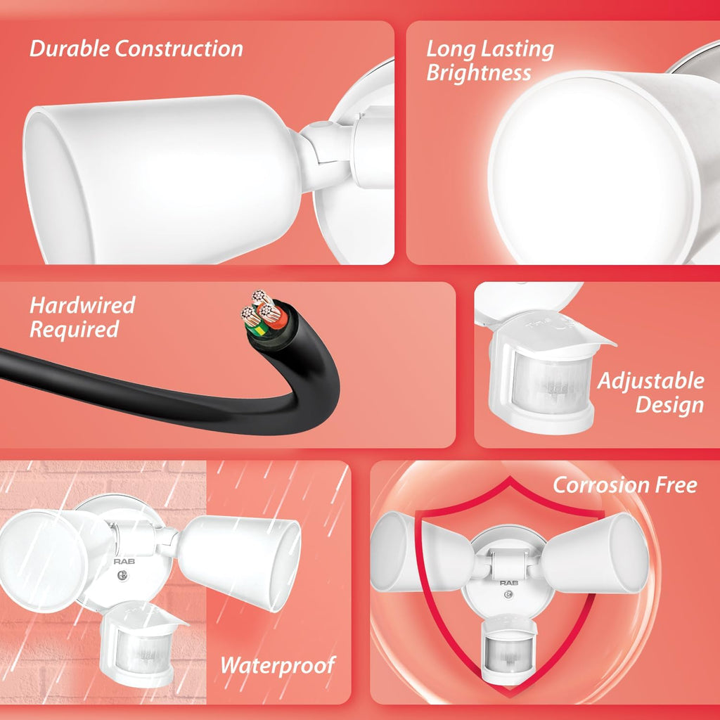 LU160 Luminator Motion Sensor Outdoor Lights - Flood Light for Security - Outside Dusk to Dawn Photocell, 3000k-5000k