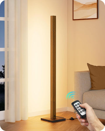 Mid Century Modern Floor Lamp with Remote, Dimmable Wood LED Corner Lamp, Minimalist Standing Mood L