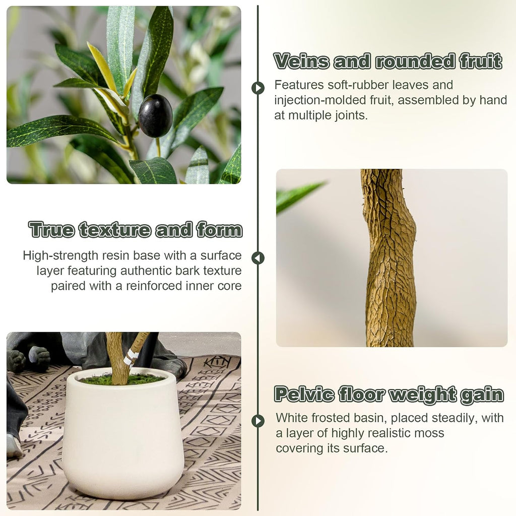 6ft Faux Olive Tree with White Pot & Moss, Artificial Olive Tree Indoor Outdoor, PE/PVC Leaves, Realistic Resin Trunk