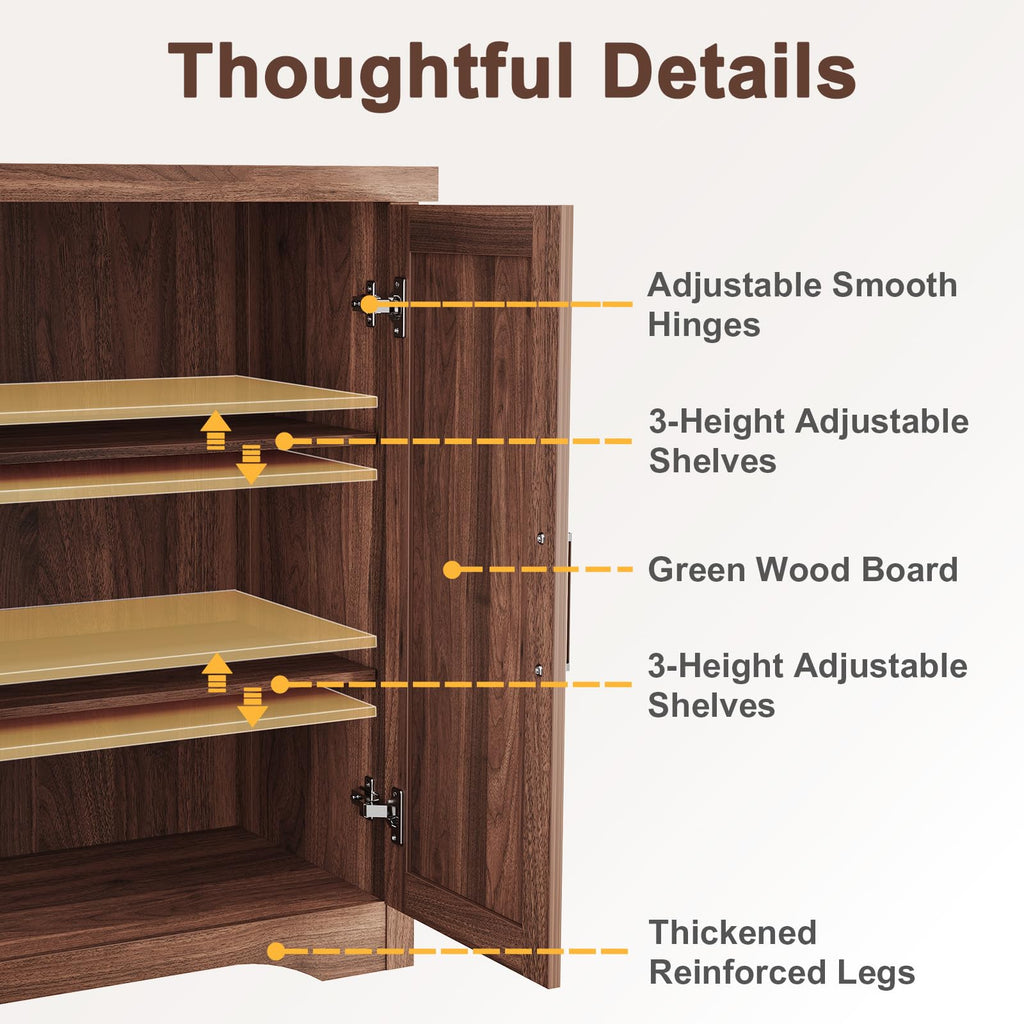 Fluted Sideboard Buffet Cabinet with Storage 29.84", Walnut