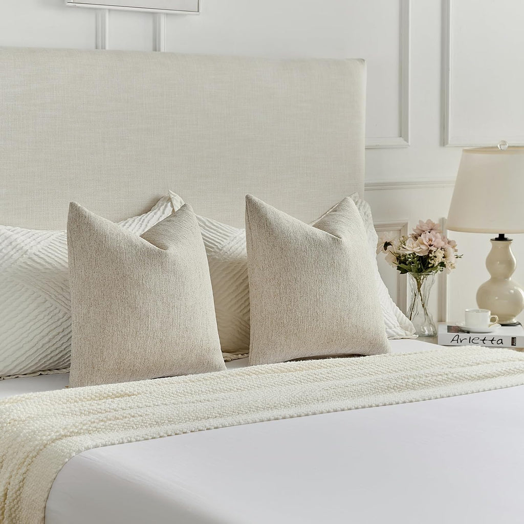 Pack of 2 Chenille Decorative Throw Pillow Covers 18x18 Inch,Soft Cozy Faux Linen Textured Cushion Case,Farmhouse