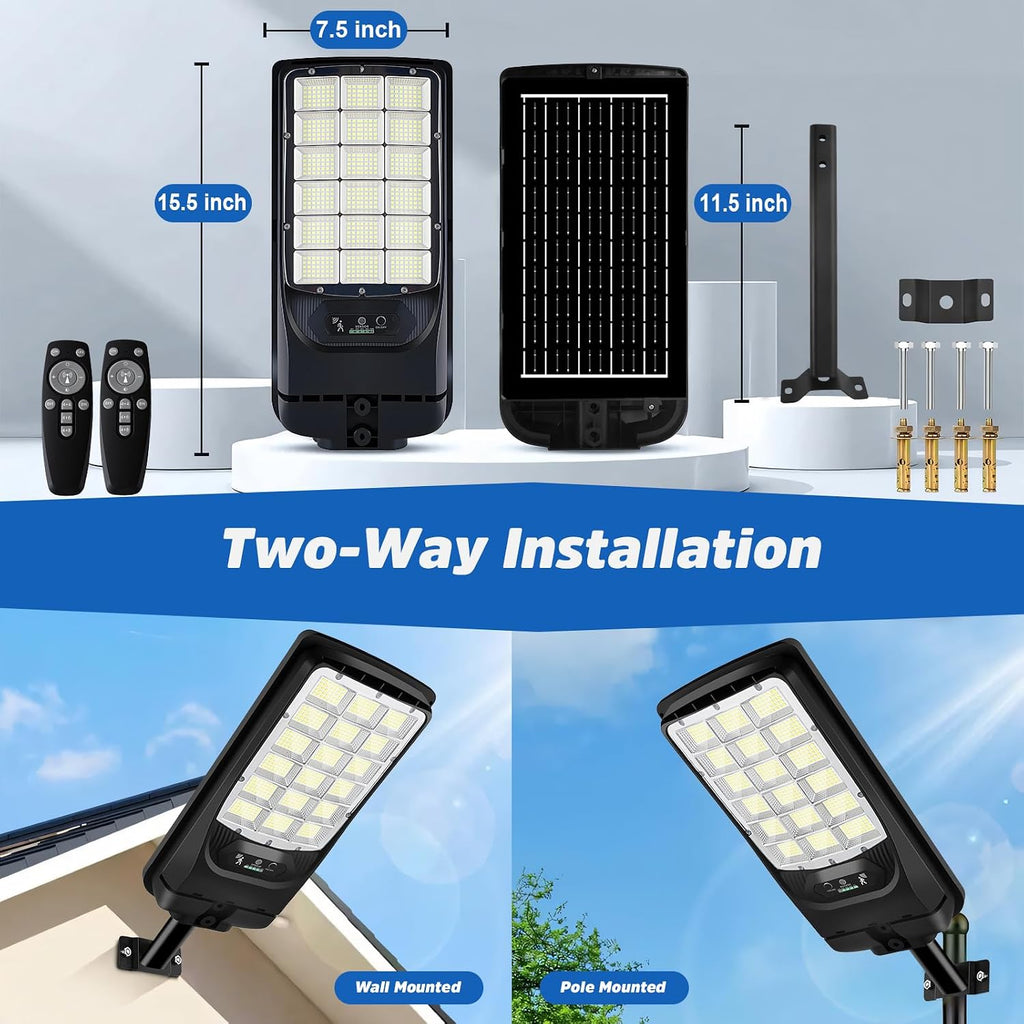 Solar Street Lights Outdoor, 21000LM 6500K Motion Sensor Solar Lights Waterproof, Dusk to Dawn Solar-Powered Flood