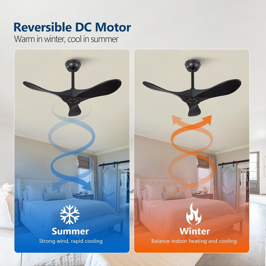 Inspired Maverick Style 36 Inch Solid Wood Black Ceiling Fan with Remote,Ceiling Fan no Light,6 Speeds,Noiseless,Reversible DC Motor,Modern Ceiling Fans without Lights for Bedroom Farmhouse Kids Room