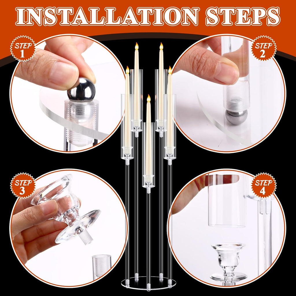 4 Pcs Acrylic Candelabra Centerpieces Clear Taper Candle Candlestick Holder Crystal 5 Arm Candlesticks Holder with