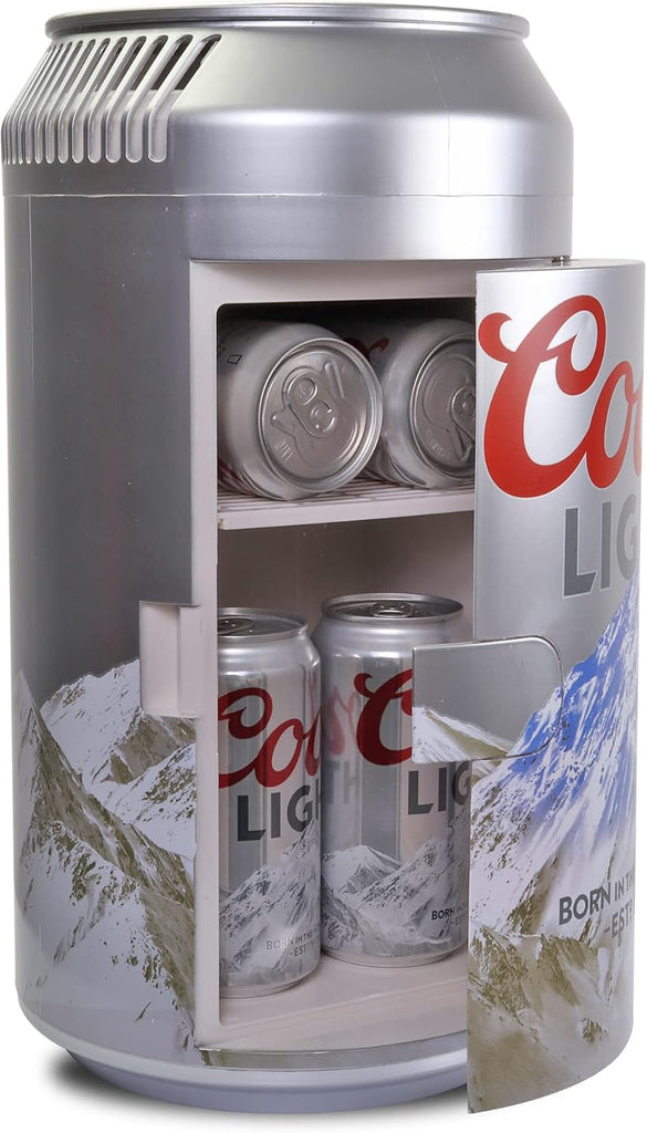 Coors Light Mini Fridge - Refrigerator for Bedroom Office, Portable Table Top Beverage Cooler, 12V 110V Refrigerador