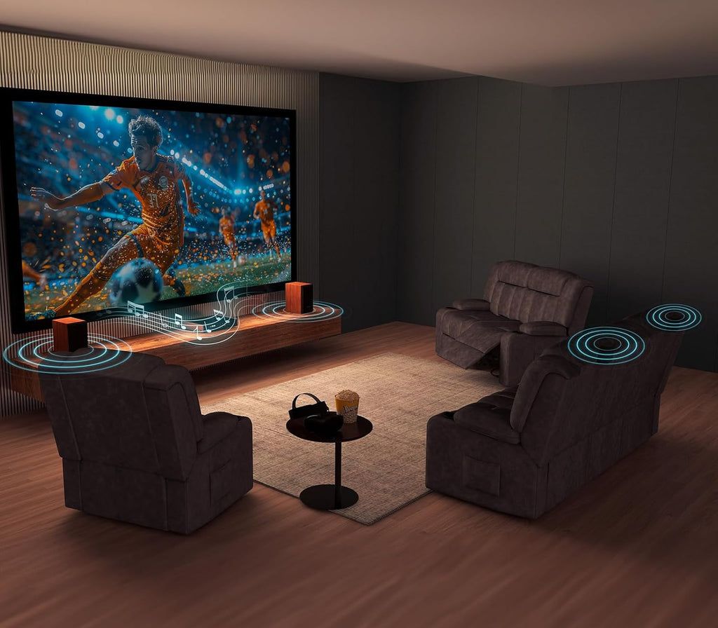 Loveseat Recliner Sofa,Fabric Home Theater Seating Seats,RV Manual Reclining Chair with Bluetooth Speakers,Living Room