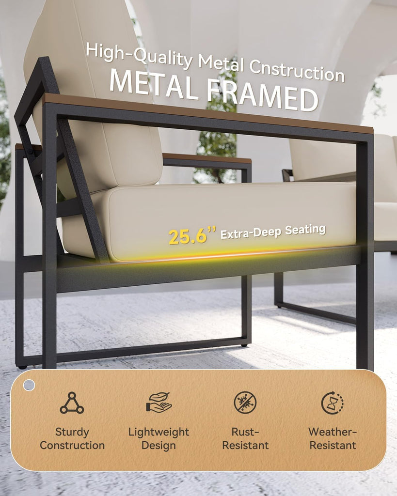 Patio Furniture Set, 4 Piece Outdoor Patio Furniture with Thick Cushions