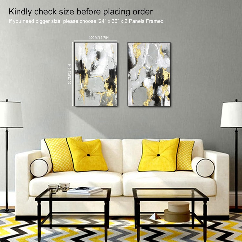 Black and Gold Abstract Wall -Art Decor- 2 Pack Black and White Canvas Wall Decor with Gold Foil