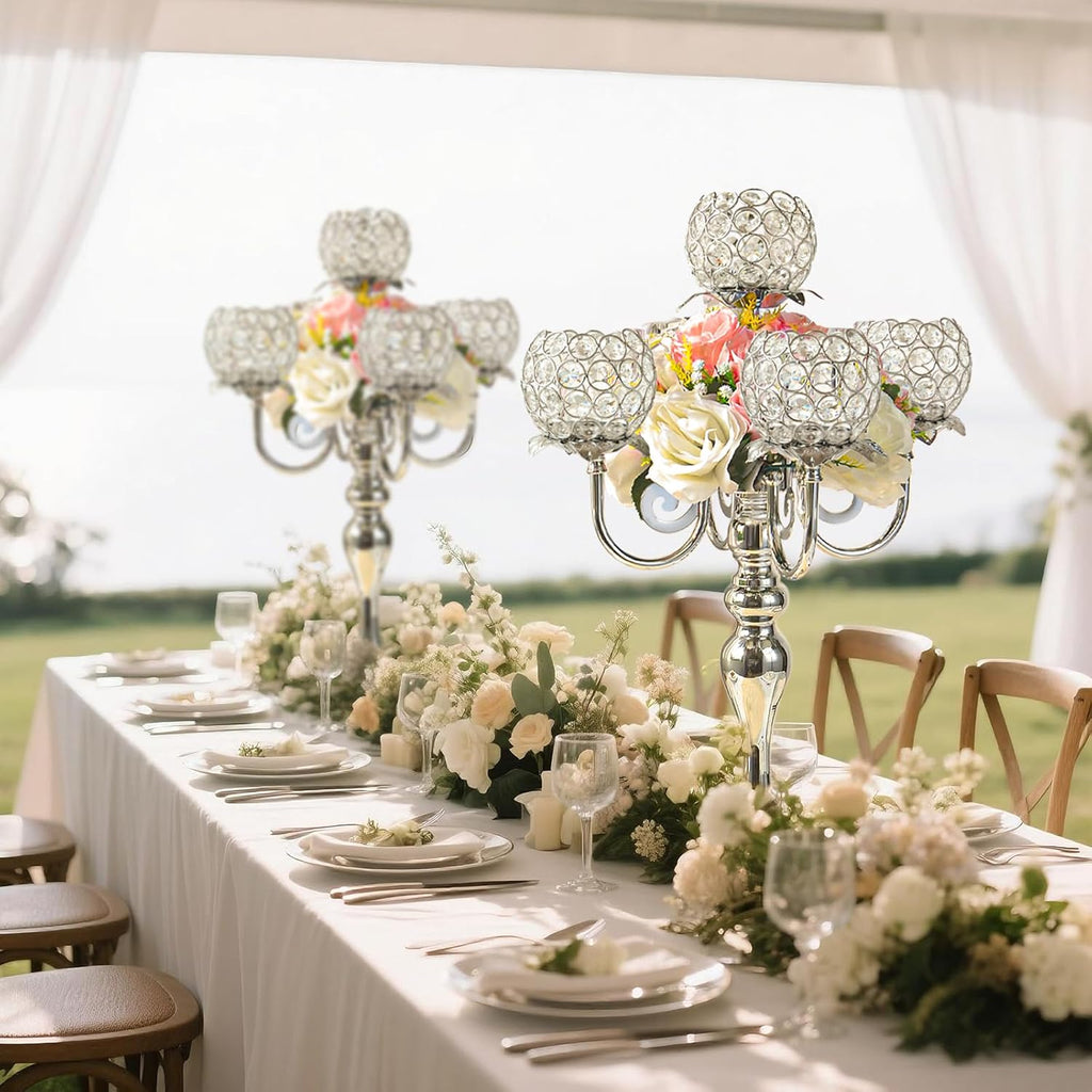 5 Arm Elegant Crystal Candle Holder,Candlestick, 22 Inch Tall Candle Holder Table Candelabra Event Party Table