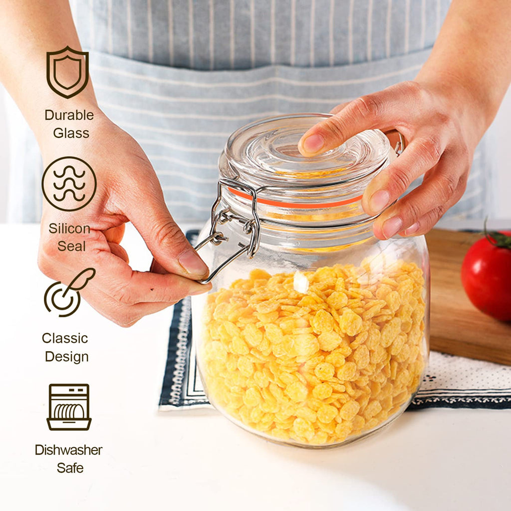 32oz Glass Food Storage Jars with Airtight Clamp Lids, 6 Pack