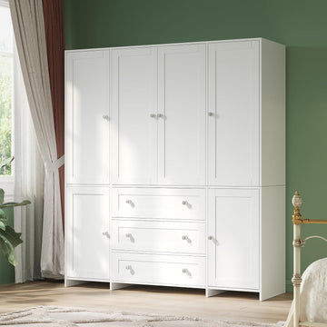 71" Armoire Wardrobe Closet with Drawers and Mirror, 6 Doors | Clothing Storage Cabinet with Hanging Rod, Wardrobe