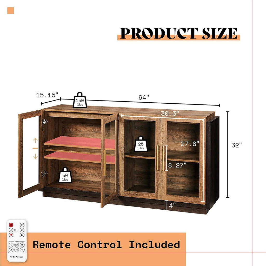 Sideboard Buffet Cabinet, Mixed Color Accent Cabinet with LED Lights