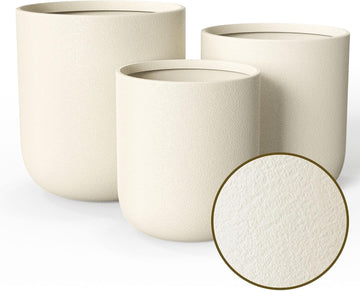 9.8",11.4",13" Dia Round Concrete-Like Planter Set of 3, Modern Style Large Cylindrical with Drainage Hole for Indoor