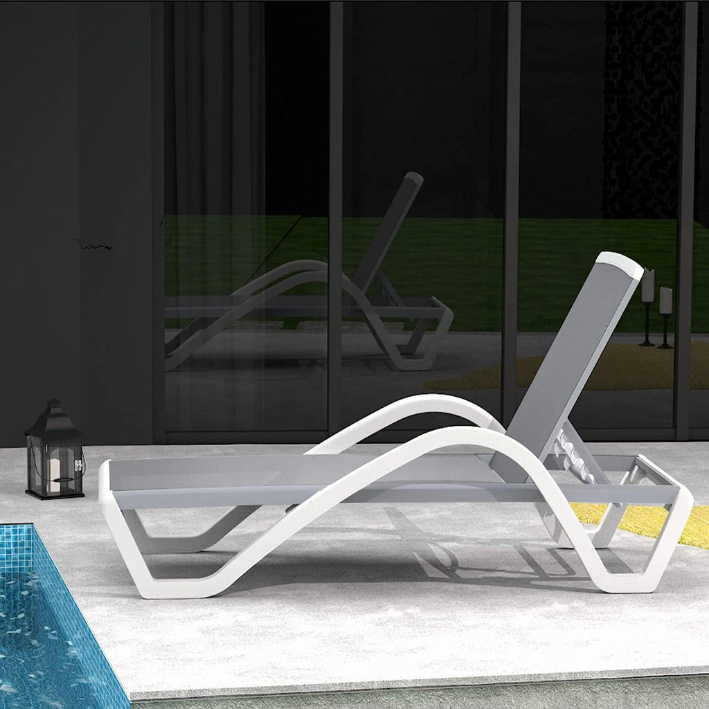 Outdoor Lounge Chair, Aluminum Patio Chaise Lounge with 5 Position Adjustable Backrest and Wheels, All Weather