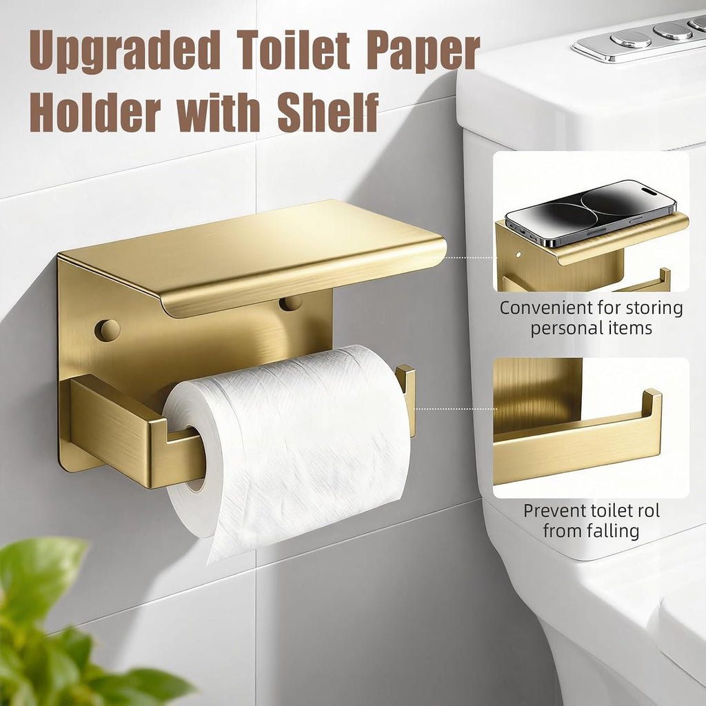 Brushed Gold Bathroom Accessories Hardware Set, 7-Pieces Stainless Steel Towel Racks , 16 Inch Towel Bar, Towel