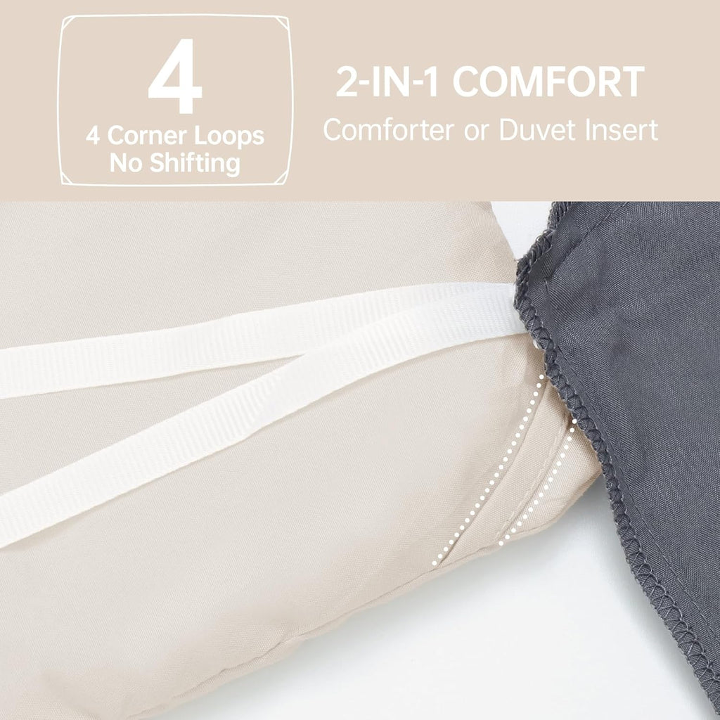 Comforter Set Beige, 3 Piece Solid Bedding for All Seasons