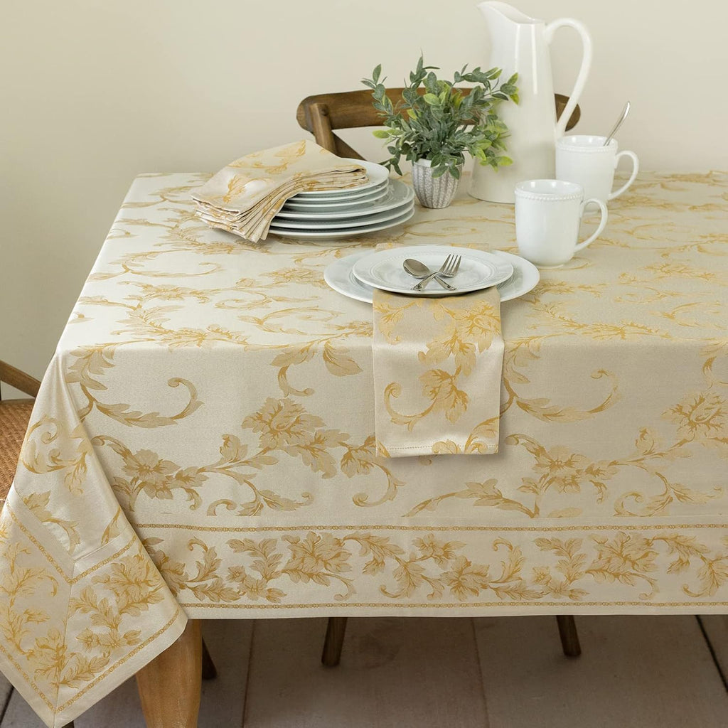 Harmony Scroll Woven Damask Fabric Tablecloth, Everyday, Parties, Special Occasions, Weddings and Ho