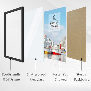 24x36 Poster Frame, Black Picture Frame for Wall Gallery, Vertically and Horizontally Display Posters, Paintings and